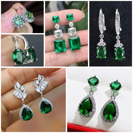 CAOSHI Delicate Women's Drop Earrings Vintage Style Party Accessories with Bright Green Zirconia Elegant Female Jewelry Gift