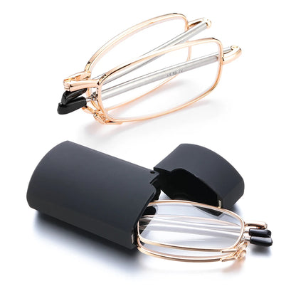 Folding Reading Glasses UnisexTelescopic Legs Rotation Presbyopia Eyeglasses Includes Glasses Case Strength+1.0-4.0