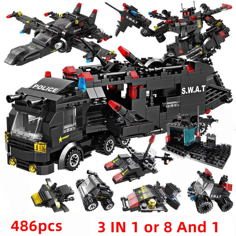 Special Forces SWAT Military Vehicle Car Police Station Bus Sets Building Blocks Kits Helicopters City Arms Truck Arrest Patrol