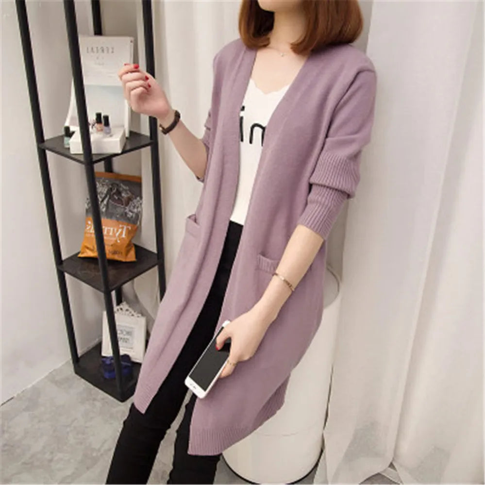 Mid-length Cardigan Sweater Women Long-sleeved Jacket Autumn Winter 2020 Women's solid color Large Size Cardigan Sweaters ZY5163