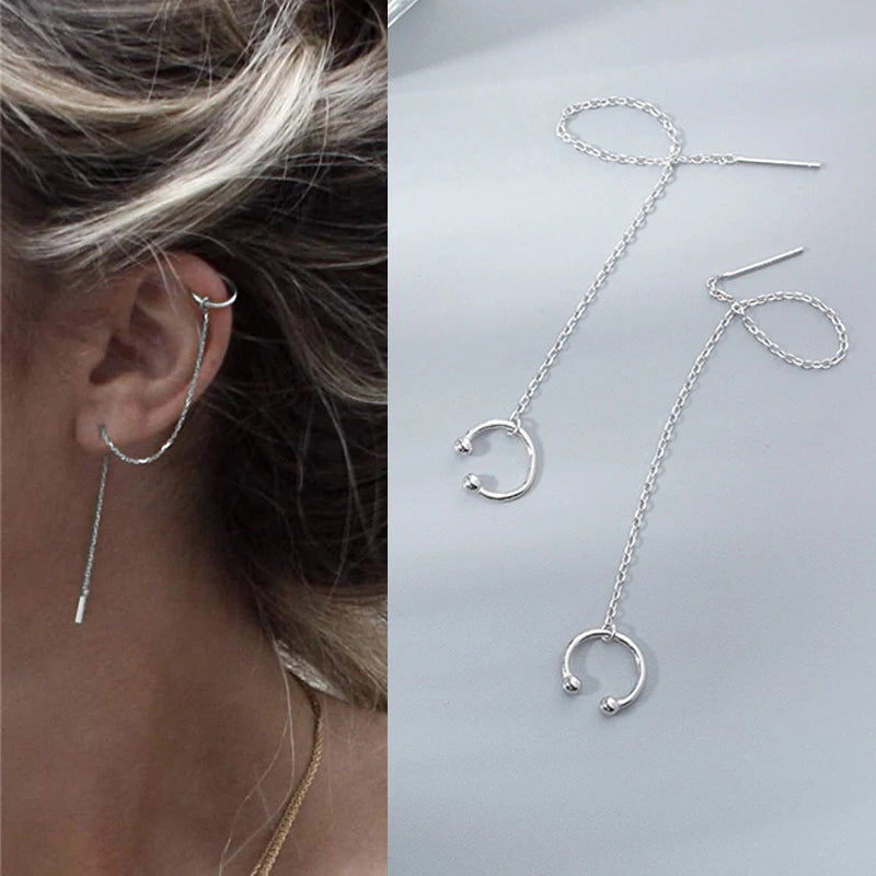 925 Sterling silver Cuff Chain Earrings Wrap Tassel Earrings for Women Crawler Earrings Simple Dainty Jewelry Gifts for Mom