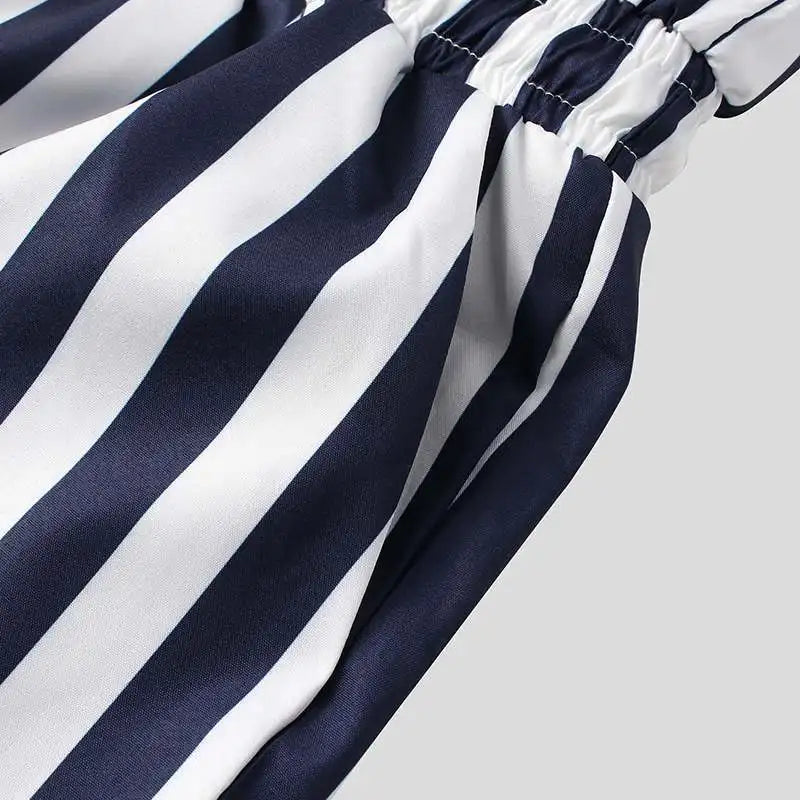 Men's Striped Romper Shorts Fashion Casual Playsuit Short Sleeve Button-down Shorts Lapel Jumpsuit Drawstring Streetwear S-3XL