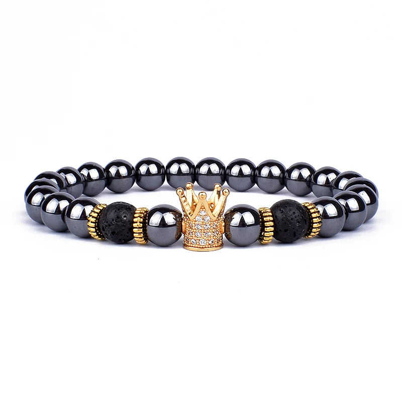 Vintage Hematite Owl Charm Bracelets Men Lava Stone Crown Warrior Helmet Bracelets & Bangles for Women Friendship Jewelry Gift