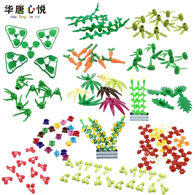 City MOC Plants Trees Flowers Petal Leaf Branch Educational Compatible Building Blocks Toys for Children DIY Bricks 6255 3741