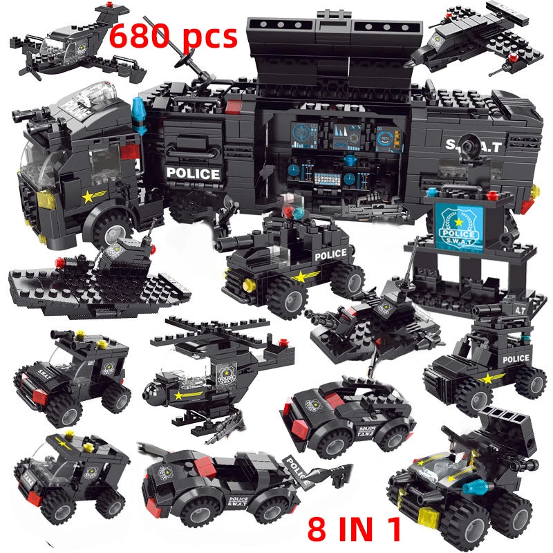 Special Forces SWAT Military Vehicle Car Police Station Bus Sets Building Blocks Kits Helicopters City Arms Truck Arrest Patrol