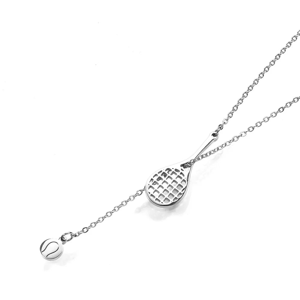 Tennis Necklace Y-Necklace Chain Tennis Racket and Ball Pendant Heartbeat Sports Jewelry Tennis Gifts Lover