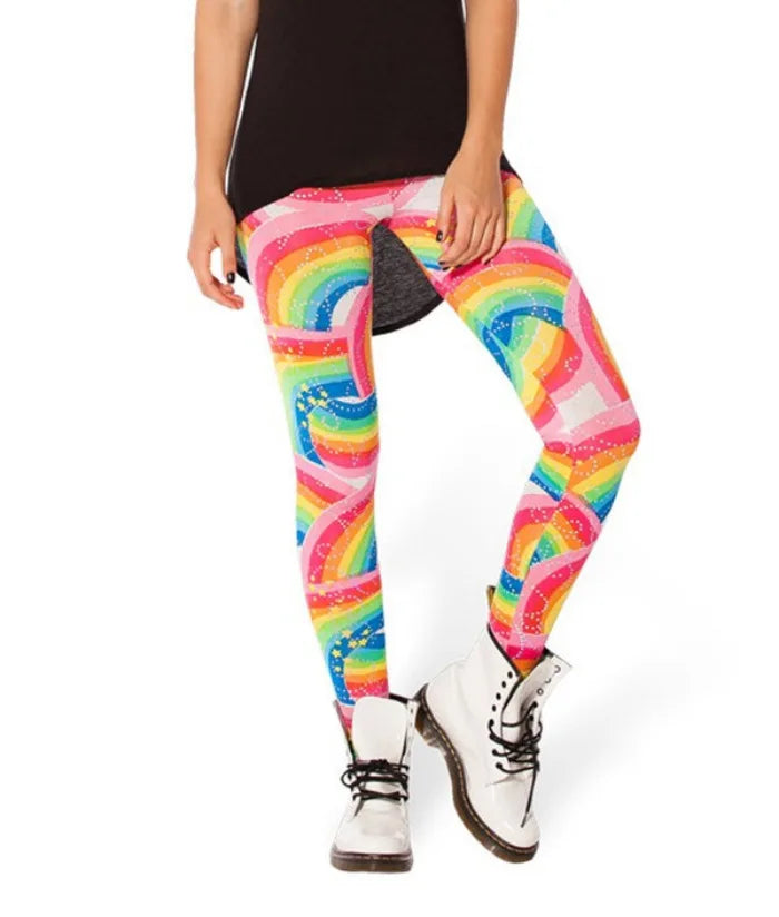 New Sexy Women Legging Rainbow Stripe Printing Fitness leggins Fashion Slim High Waist Leggings Woman Pants Christmas Gift