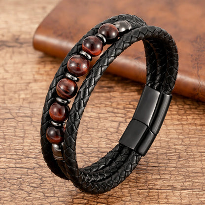 2021 Trendy Multilayer Leather Bracelets Men Jewelry 9 Style Round Stone 8mm Beaded Bracelets For Male Women Valentine Day Gifts