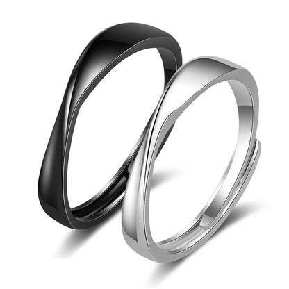 New Fashion Black White Smooth Couple Ring Classic Sun Moon Sign Adjustable Ring for Men Women Wedding Jewelry Valentine's Gift