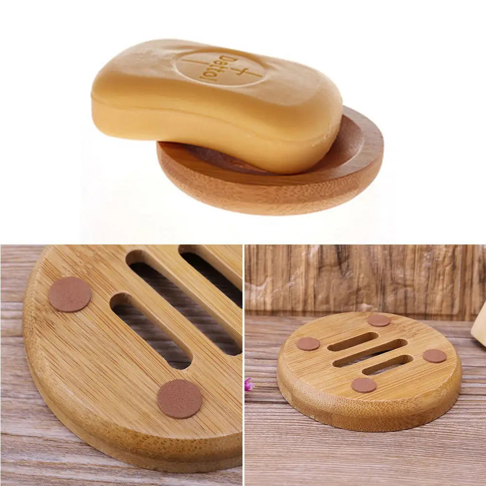 Natural Wood Soap Tray Holder Round Shape Container Storage Bathroom Stand Rack for Bathroom Kitchen