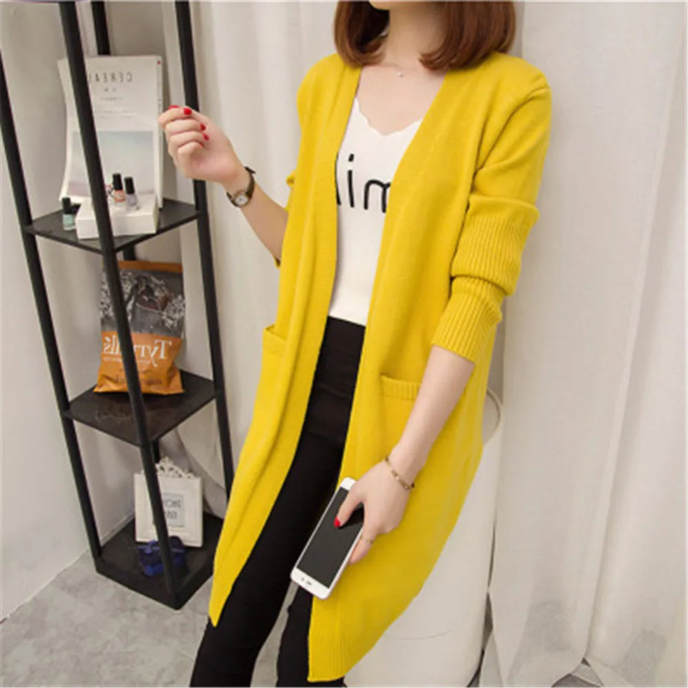 Mid-length Cardigan Sweater Women Long-sleeved Jacket Autumn Winter 2020 Women's solid color Large Size Cardigan Sweaters ZY5163