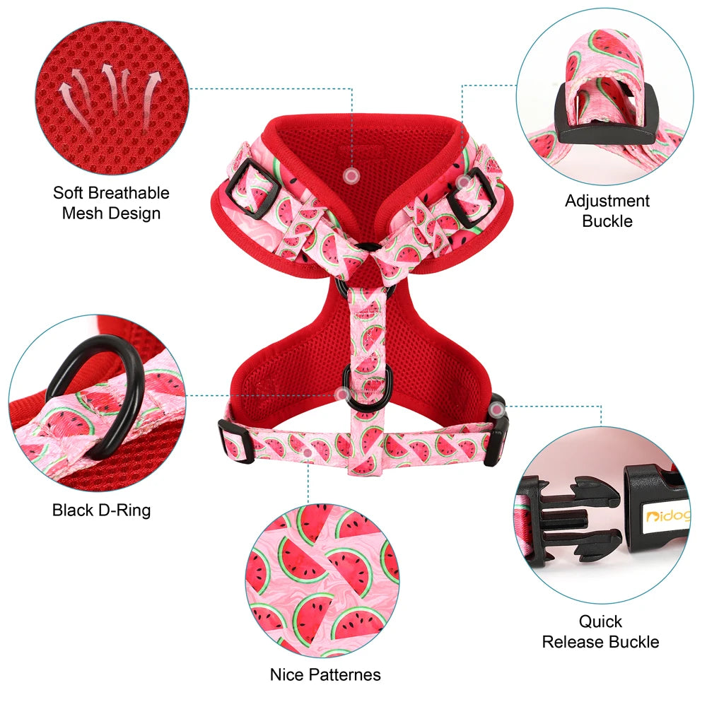 Mesh Nylon Dog Harness Vest Soft Padded Dogs Cat Vests Harnesses Cactus Print For Small Medium Dog Cats French Bulldog Chihuahua