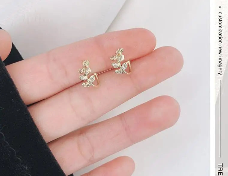 Fashion Leaf Clip Earring For Women Without Piercing Puck Rock Vintage Crystal Star Ear Cuff Girls Jewelry Gifts