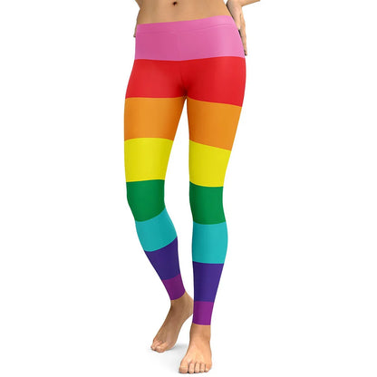 New Sexy Women Legging Rainbow Stripe Printing Fitness leggins Fashion Slim High Waist Leggings Woman Pants Christmas Gift