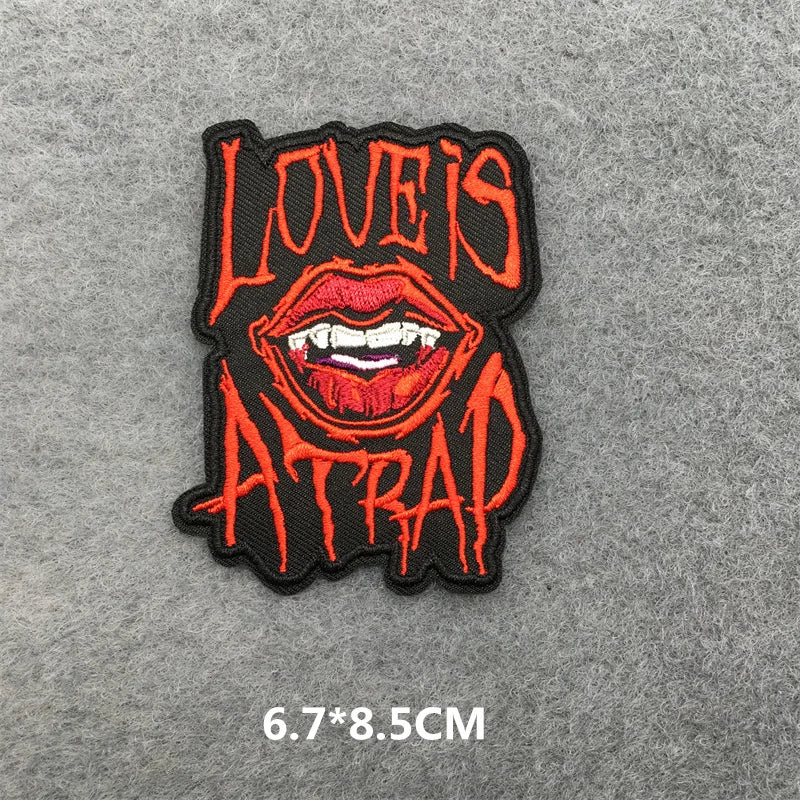 Flame Heart Patch Iron On Patches On Clothes Punk Stickers Embroidered Patches For Clothing Badge DIY