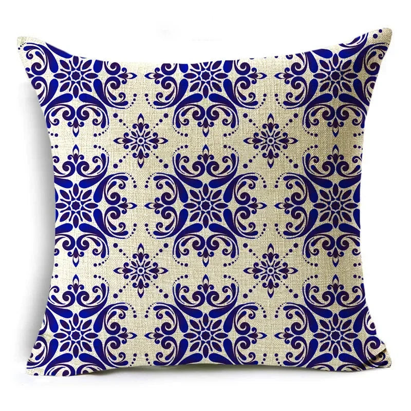 Traditional Style Blue and White Porcelain Pattern Printing Personality Pillowcase Cushion Cover Sofa Decor 40cm/45cm/50cm