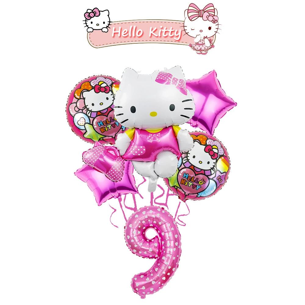 Ballon Sets Hello Kitty Party Supplies Anime Figure Foil Inflate Ballon Happy Birthday Party Children's Decoration Baby Shower