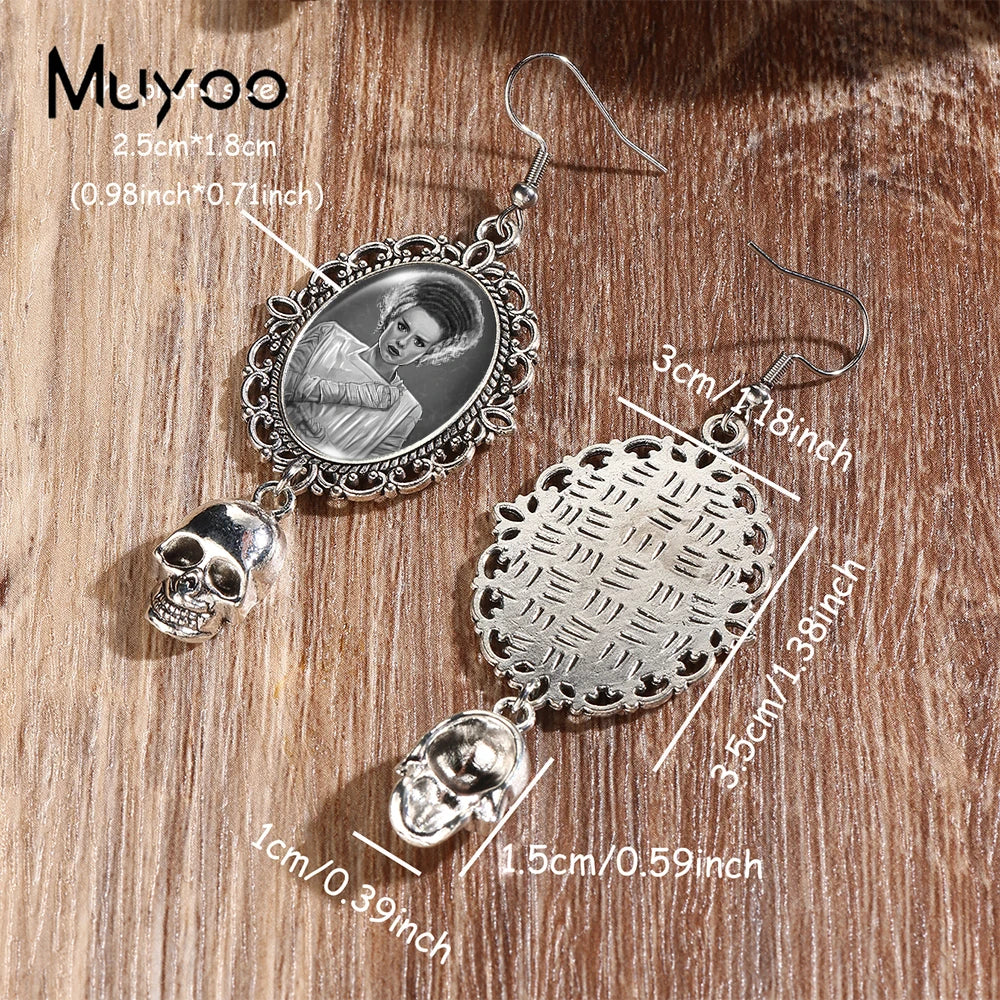 2024 New Arrival Fashion Halloween Frankenstein and His Bride Fish Hook Earrings Handmade Skeleton Dangles