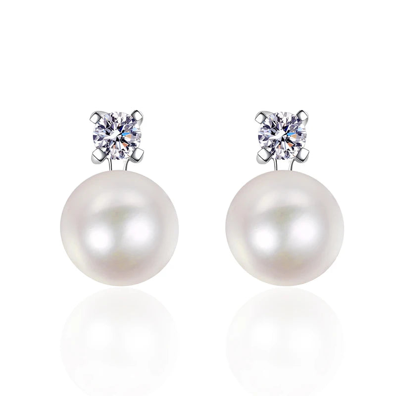 NeeTim 0.1ct 0.3ct Moissanite Pearl Earrings Women S925 Sterling Silver with White Gold Plated Wedding Party Designer Earring