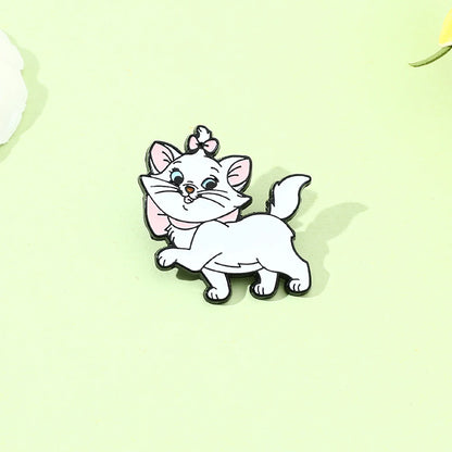 2 Pcs Anime The Aristocats Brooch Cute Marie Cat Enamel Pin Backpack Clothing Jewelry Metal Badges Accessories Gifts for Friends