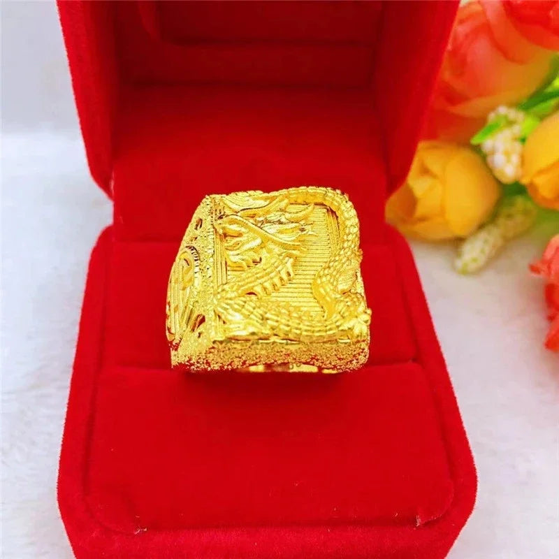 Gold 18 K Color Dragon Ring for Man Vietnamese Gold Color Luxury Adjustable Ring Jewelry Male Wedding Birthday Fine Jewelry Gift