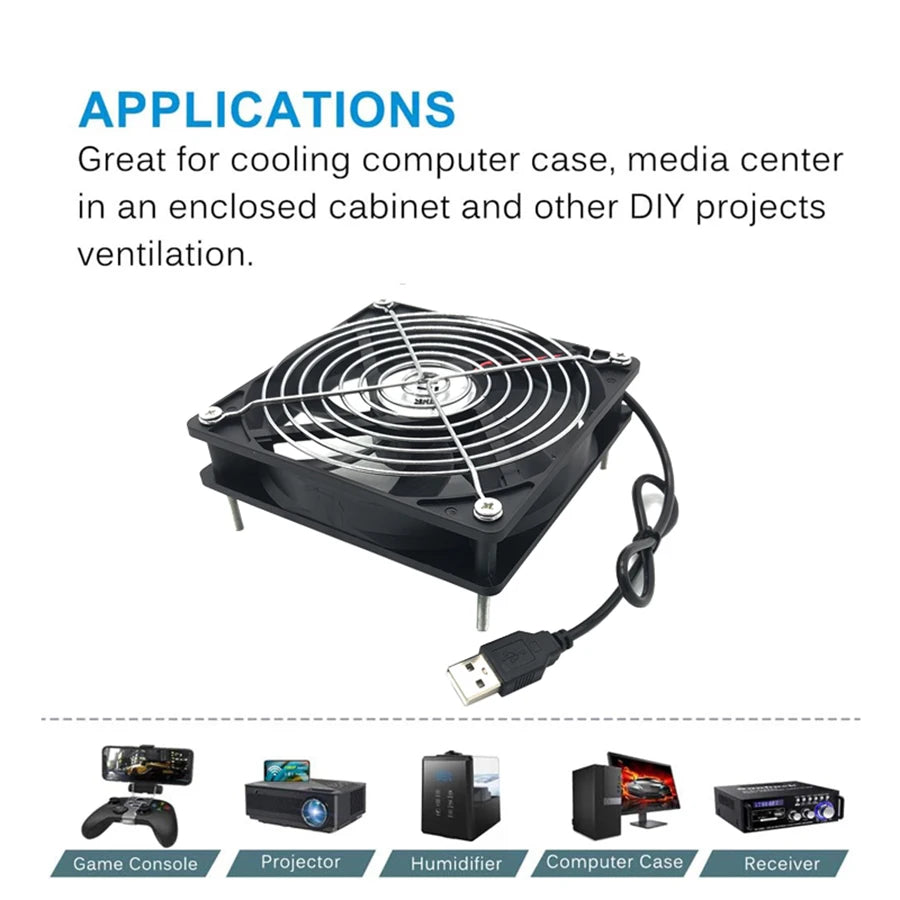 8/12cm USB Powered Computer PC Case Fan 120mm 5V Silent Chassis Cooler for Router TV Cat Cooling Screws Protective Net