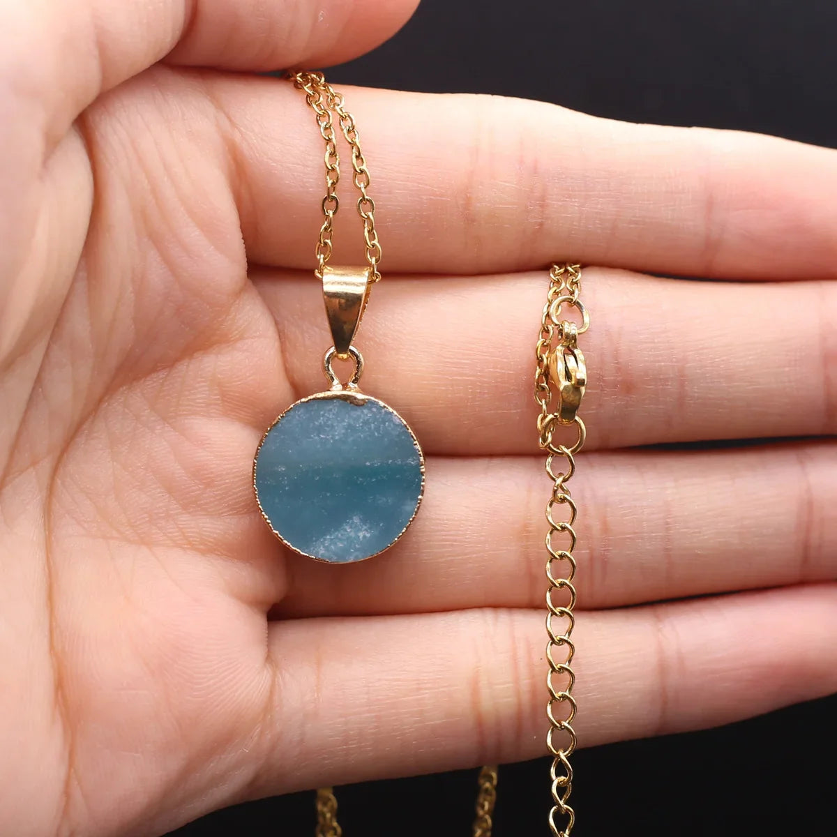 Natural Blue Agates Pendant Necklace Multiple Shape Natural Amazonites Pendant Necklace for Women Making Men DIY Jewerly