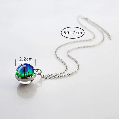 Aurora Borealis Necklaces Polar Light Life Tree Two Sided Pattern Glass Ball Pendant Chains Necklace for Women Men Jewelry Gift