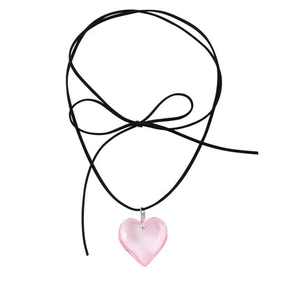 Elegant Love Heart Pendant Necklace for Women Y2K Jewelry Collares Wed Bridal Knotted Bowknot Adjustable Boho Neck Chains