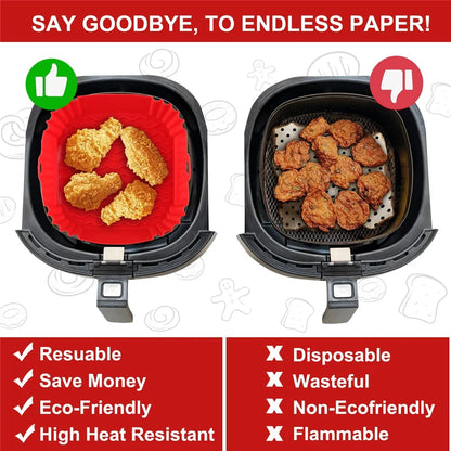 22cm Reusable Airfryer Pan Liner Accessories Silicone Air Fryers Oven Baking Tray Pizza Fried Chicken Airfryer Silicone Basket