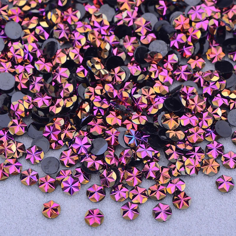 JUNAO 500pcs 5mm Purple AB Resin Flower Rhinestone Flatback Crystal Appliques Round Nail Stone Non Hotifix Strass Stickers