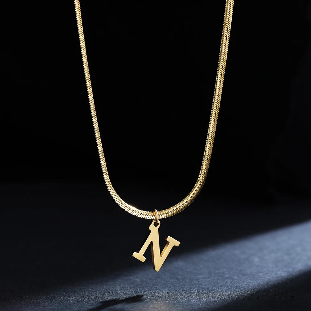 Stainless Steel Initial Necklace for Women A-Z Alphabet Gold Color Snake Chain Choker Necklaces Letter Collar Pendant Jewelry