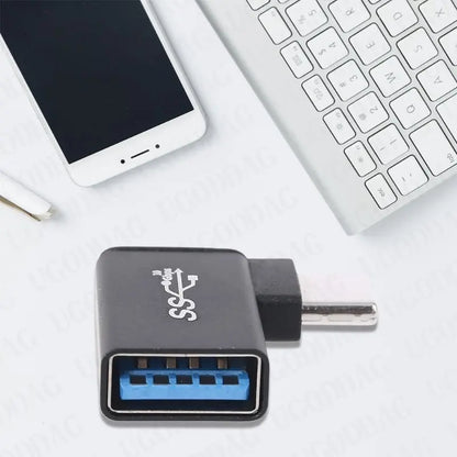 USB C to USB 3.0 Aluminum Adapter USB A 3.0 Female to 90 Degree 3.1 Type C Male Converter for Smartphone Flash Drives