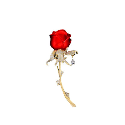 Luxury Ladies Red Rose Brooches For Women Tulip Elegant Corsage Fashion Crystal Brooch Pin Dress Accessories Jewelry Party Gifts