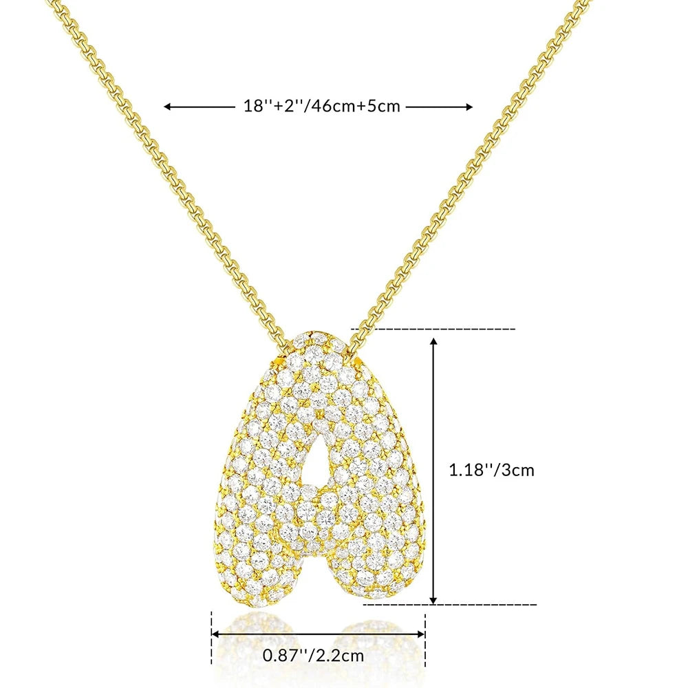 Sparkly CZ Zircon Letter Initial Necklace for Women Box Chain Gold Plated Balloon Bubble A-Z Pendant Neckalces Jewelry Gift