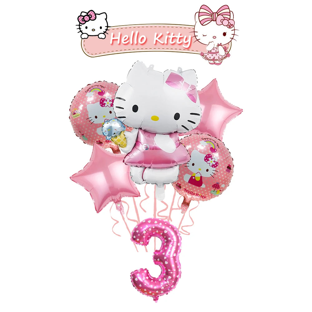 Ballon Sets Hello Kitty Party Supplies Anime Figure Foil Inflate Ballon Happy Birthday Party Children's Decoration Baby Shower