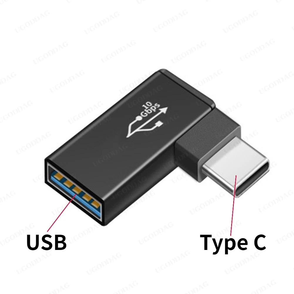 USB C to USB 3.0 Aluminum Adapter USB A 3.0 Female to 90 Degree 3.1 Type C Male Converter for Smartphone Flash Drives