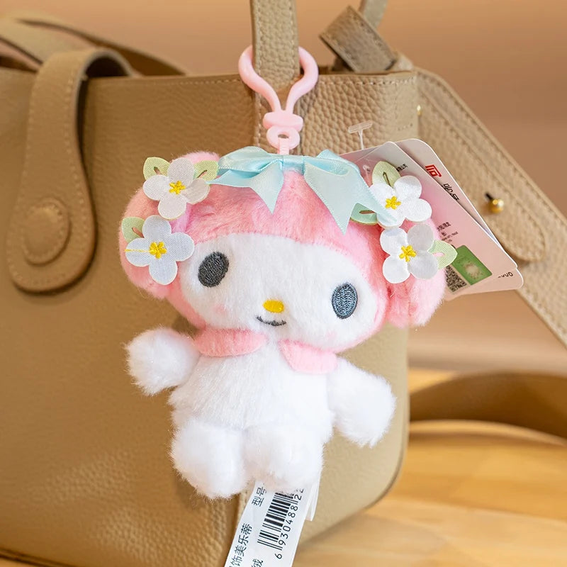 Kawaii Sanrio Plush Doll Flower series Hello Kitty Kuromi Plush Stuffed Doll Cute Cinnamoroll Melody Plush Pendant Kid Xmas Gift