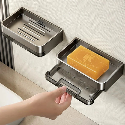 Aluminum Alloy Soap Holder Without Drilling Bathroom Soap Dish With Drain Water Wall Soap Dish Organizer Bathroom Accessories