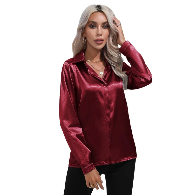 Women's Shirts Satin Shirts Simulated Silk Shirts Long Sleeve work Casual Blouses