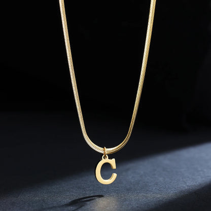 Stainless Steel Initial Necklace for Women A-Z Alphabet Gold Color Snake Chain Choker Necklaces Letter Collar Pendant Jewelry