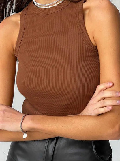 Tank Tops Sexy Backless Crop Vest top women Solid y2k Female Off Shoulder Knitted Khaki Summer Women Tops Sleeveless Camis