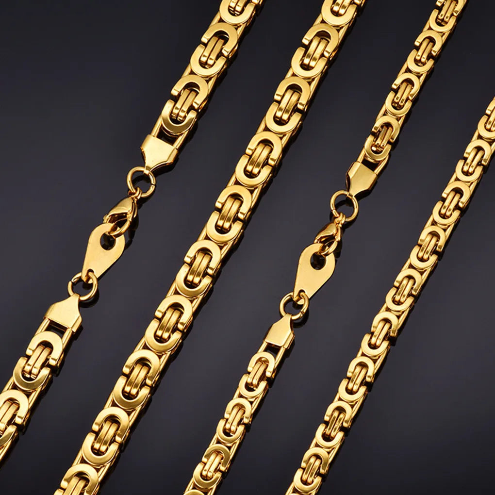 Dropshiping Male Punk 316L Stainless Steel Flat Byzantine Chain 8mm Gold Color Chunky Heavy Necklaces For Men Jewelry 2023