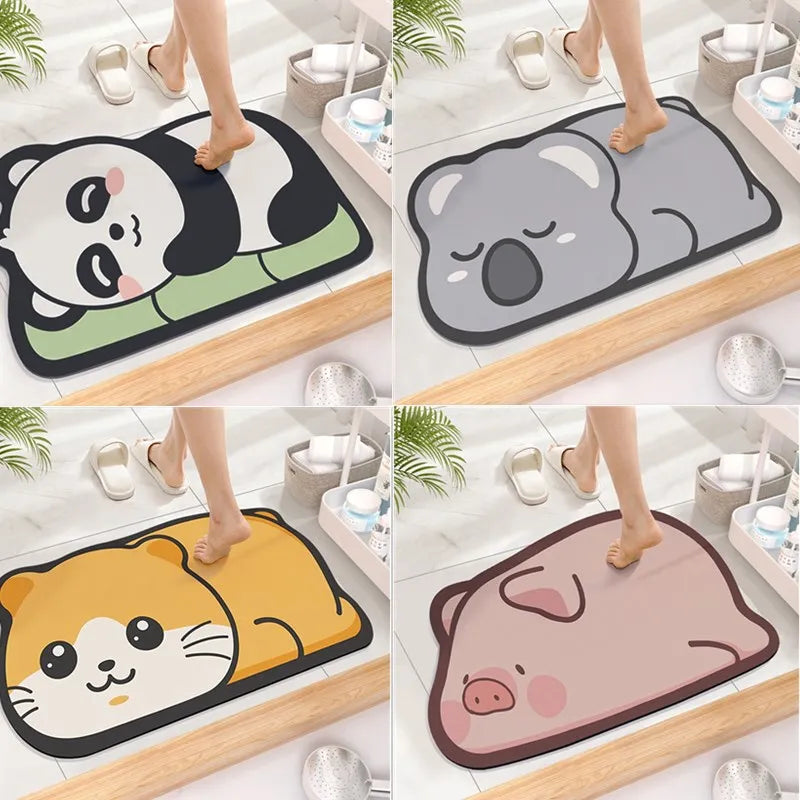 Cute Diatom Super Absorbent Bathroom Mat CartoonNon-Slip Mud Toilet Pad Quick-Drying Bath Mat Floor Mat