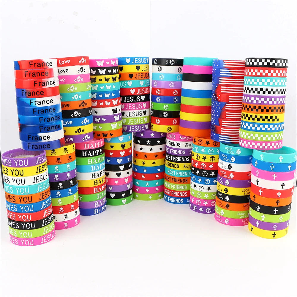 10Pcs/Lot Multicolor Luminous Heart Silicone Bracelets For Men Women Flower Sport Mix Style Rubber Wristband Bangle Jewelry Gift