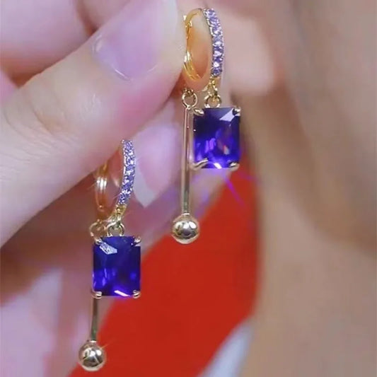 New Exquisite Purple Square Crystal Earrings For Women Fashionable Personalized Daily Accessory Party Jewelry Birthday Gifts