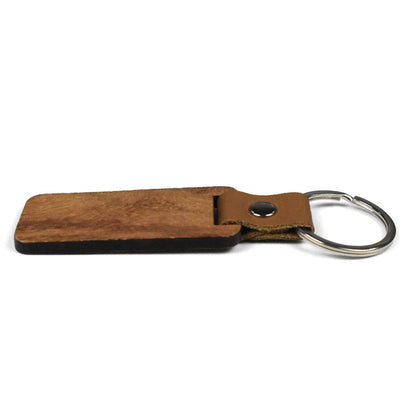 20Pcs Blank Wood Keychains PU Leather Keychain Rectangular Wood Key Chain