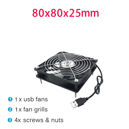 8/12cm USB Powered Computer PC Case Fan 120mm 5V Silent Chassis Cooler for Router TV Cat Cooling Screws Protective Net