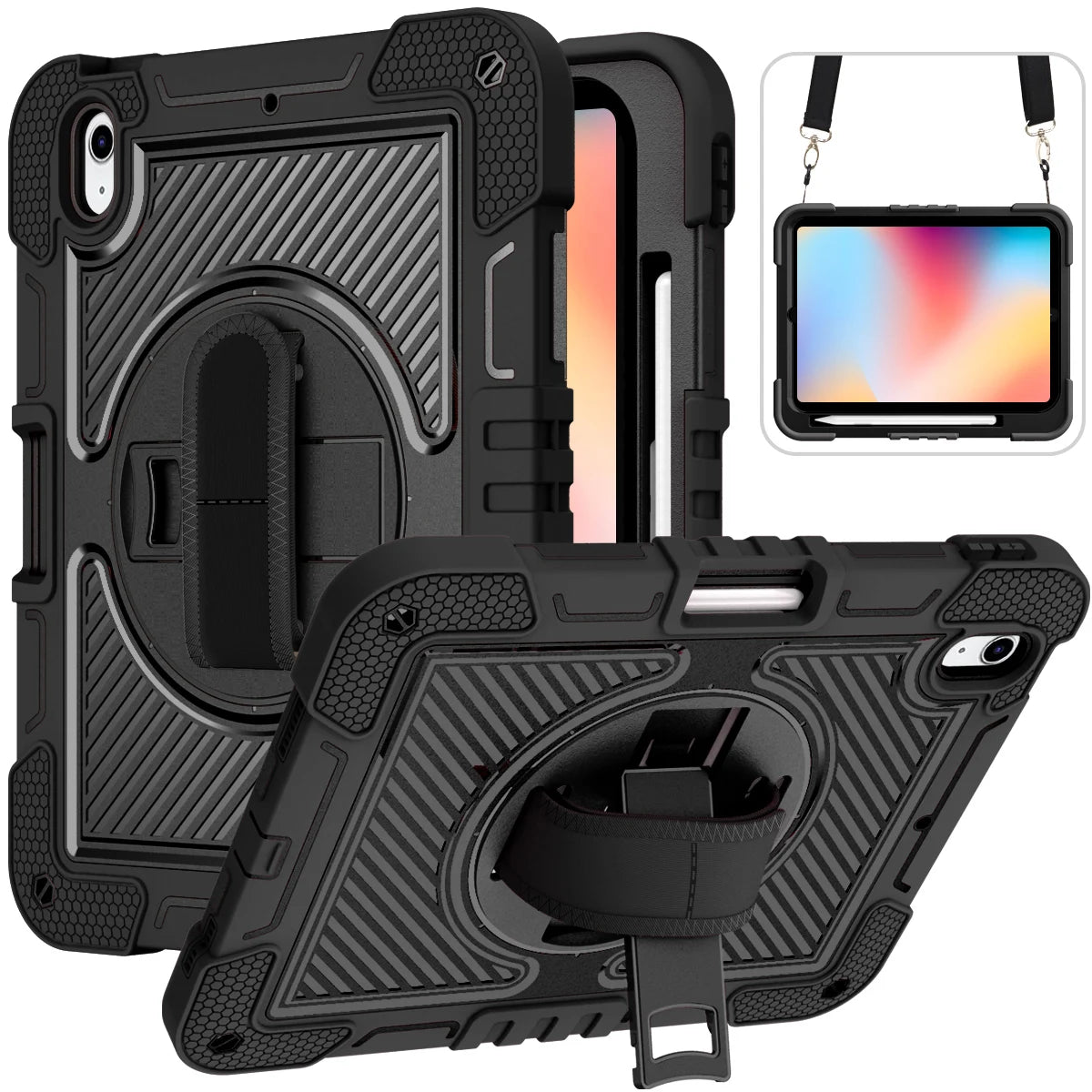 For iPad 10.2 9th Generation Case For Air 5 10.9 Mini 6  Pro 11 2th 3th 4th 9.7 2017 2018 Cover + Kickstand Hand Shoulder Strap