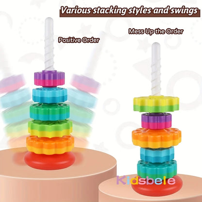 Baby Spinning Stacking Toys Spin Toys ABS Plastic and Color Rainbow Design Ring Stacker Baby Toys